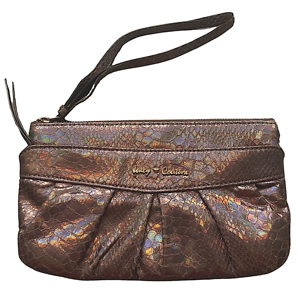 Juicy Couture Wristlet iridescent Bronze Clutch Wallet Evening Bag Purse